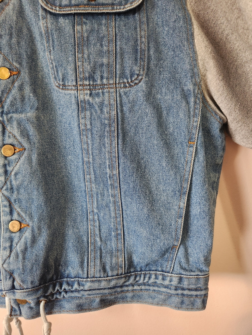 Rare Vintage 90s Fine Line Denim Trucker Jacket Fleece Hoodie and Sleeves Sz XL - Picture 3 of 12
